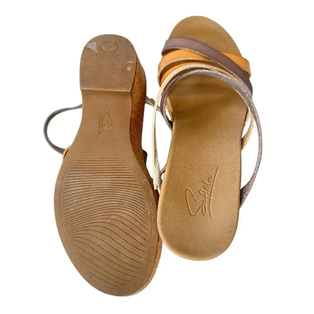 SoftMoc Hillary Multicolor Leather Cork Wedge Sandals Womens 9 Comfort